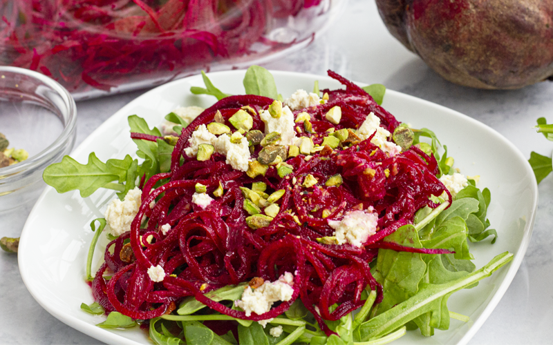 Beet Noodles with Arugula & Feta