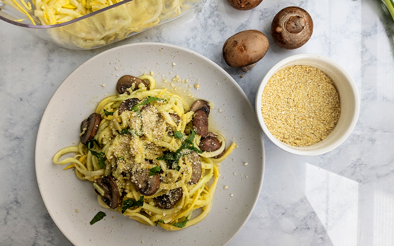 Yellow Squash Noodles with Lemon Garlic Sauce