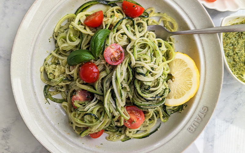 Zucchini Noodles with Basil Walnut Pesto