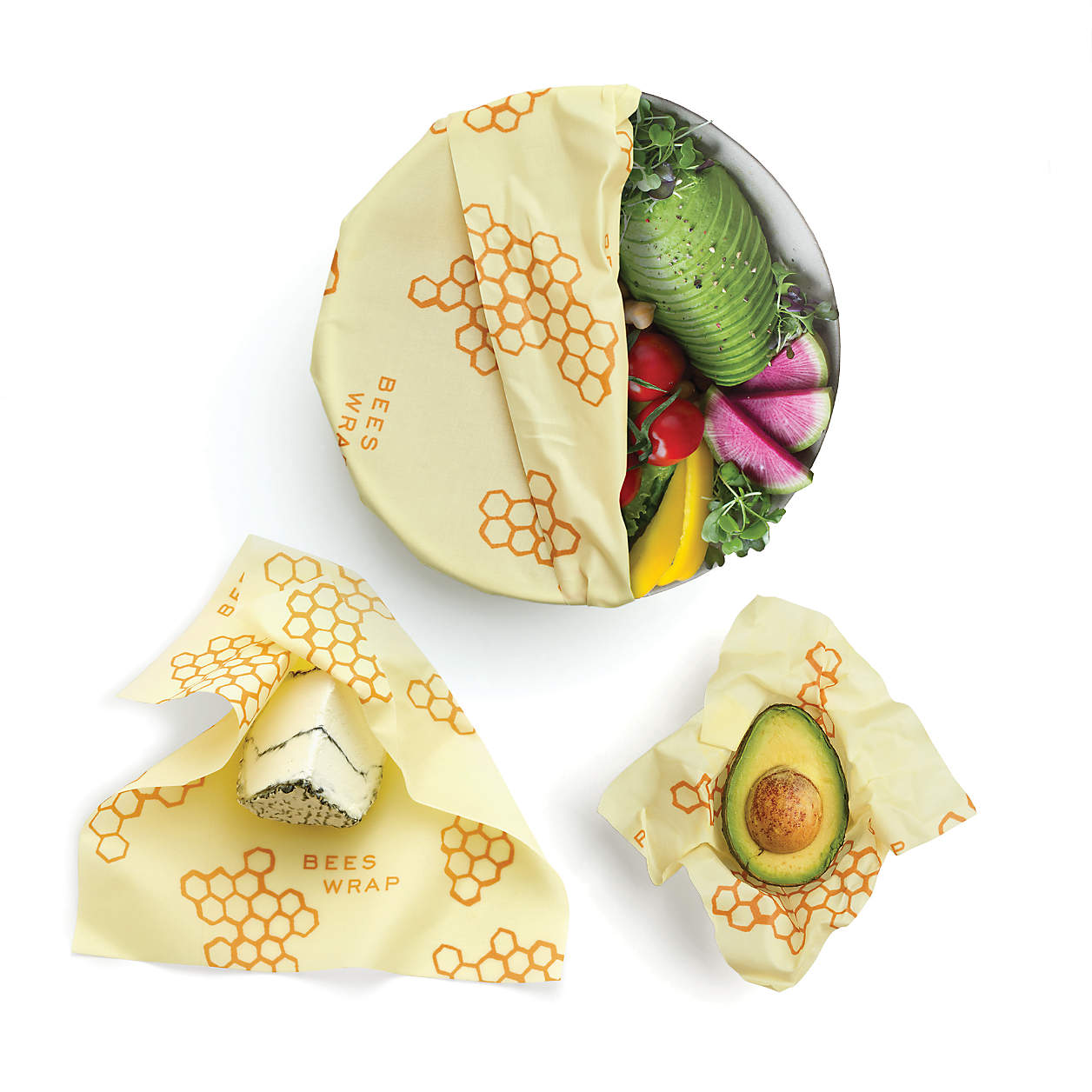 Bee's Wrap® Original Print Honeycomb Yellow Assorted 3 Pack Reusable Food Wraps