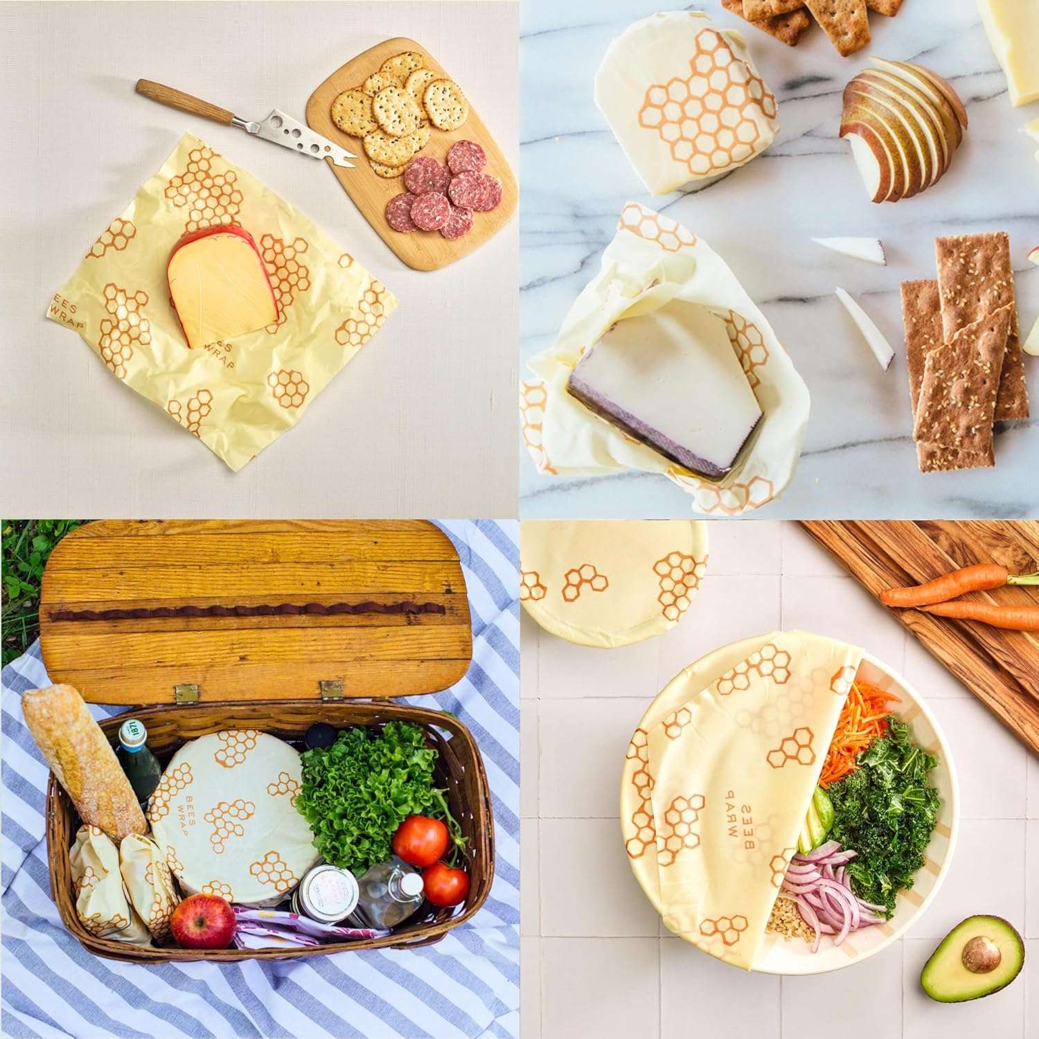 Bee's Wrap® Original Print Honeycomb Yellow Assorted 3 Pack Reusable Food Wraps