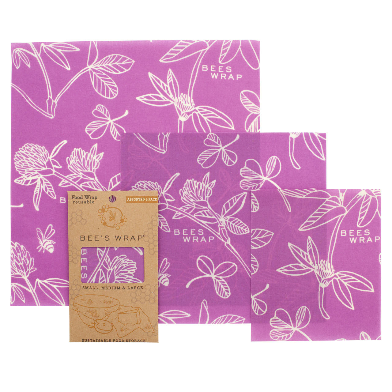 Bee's Wrap® Clover Print Purple Assorted 3 Pack