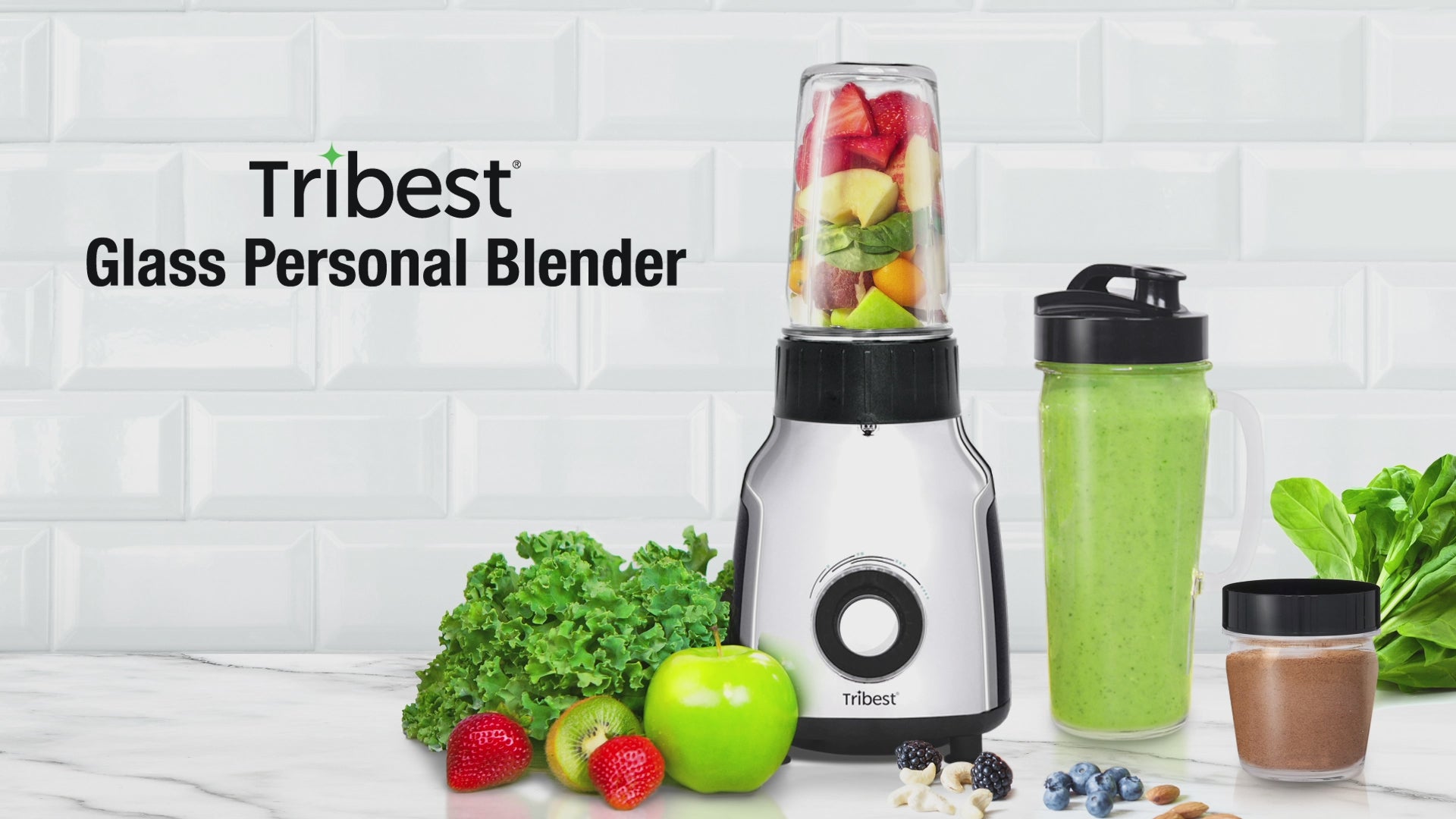 Tribest Glass 42 oz. 4-Speed Chrome Personal Blender with Vacuum