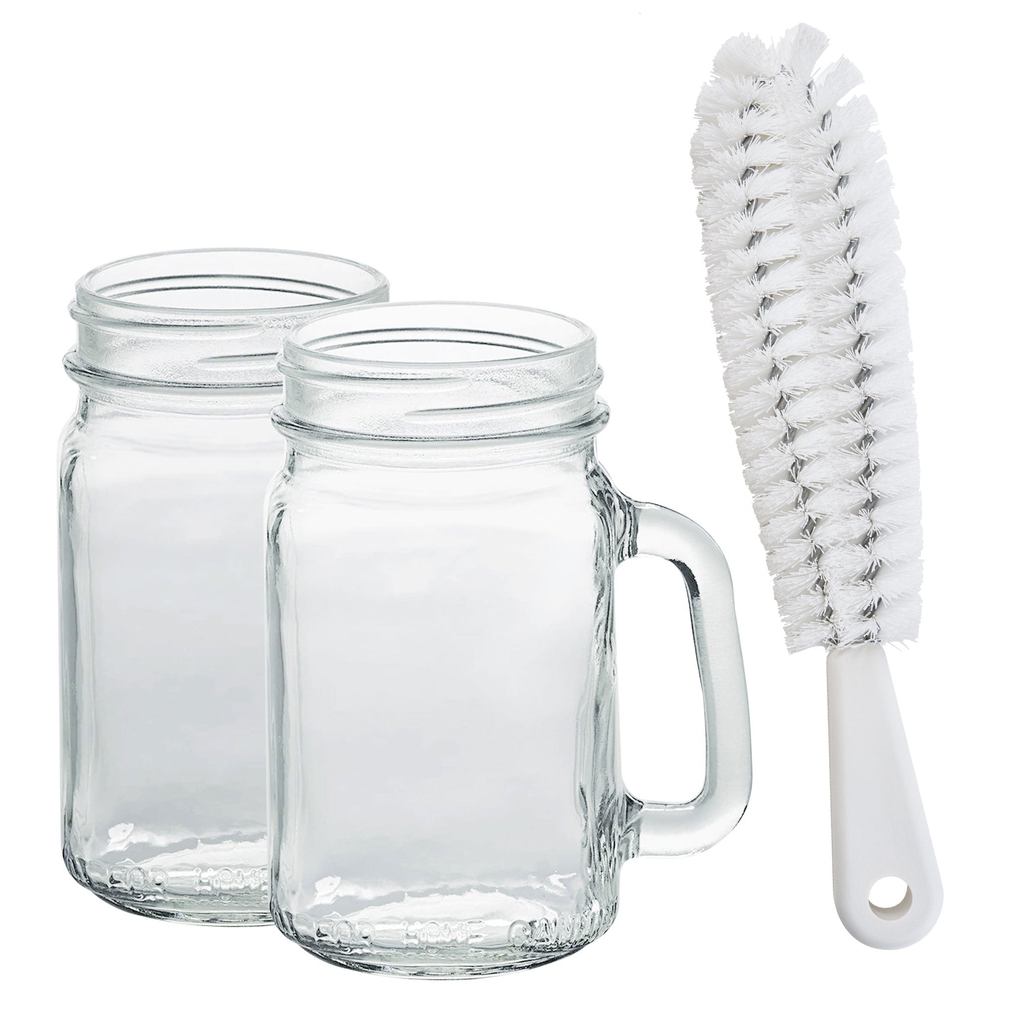 Glass Drinking Mugs, 2-Pack (16 oz) + Extra Large Cleaning Brush