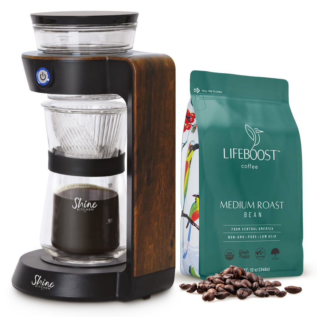 Shine Kitchen Co.® Automatic Pour Over Coffee Machine and Lifeboost Coffee Beans Bundle SCH-150-Lifeboost