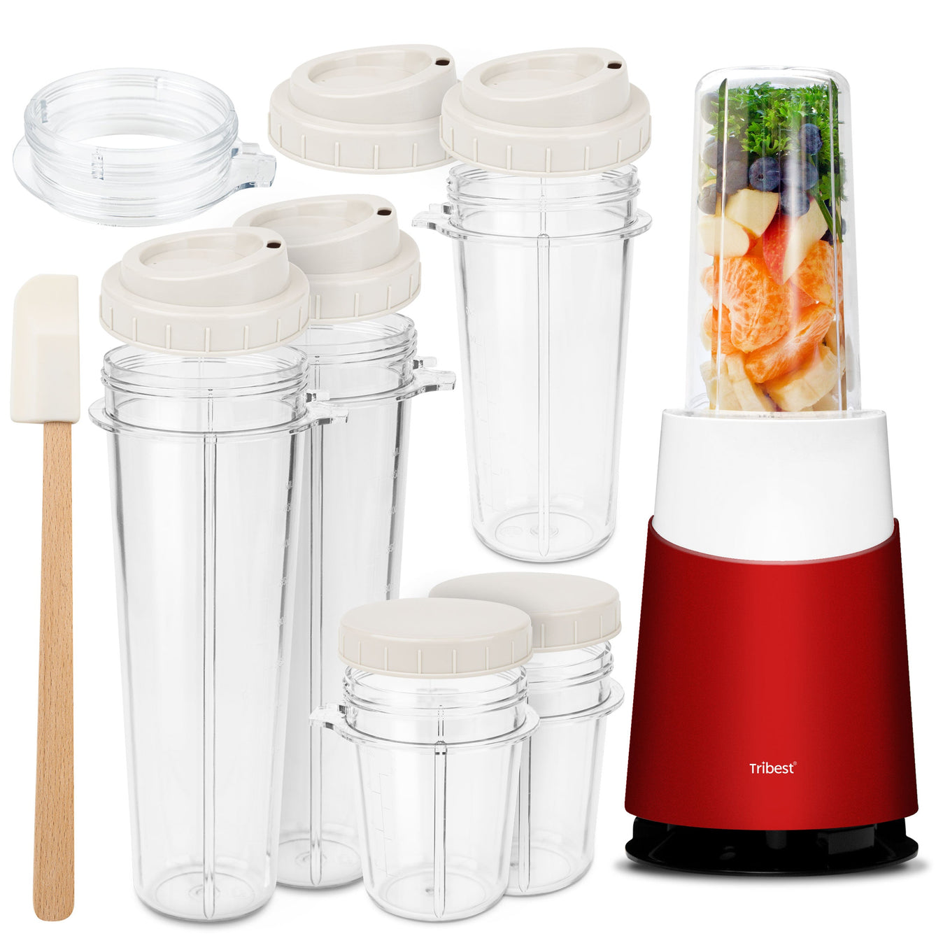 Personal Blender II Mason Jar Ready (Family16-Piece Set) in Red PB-420RD-A - Tribest