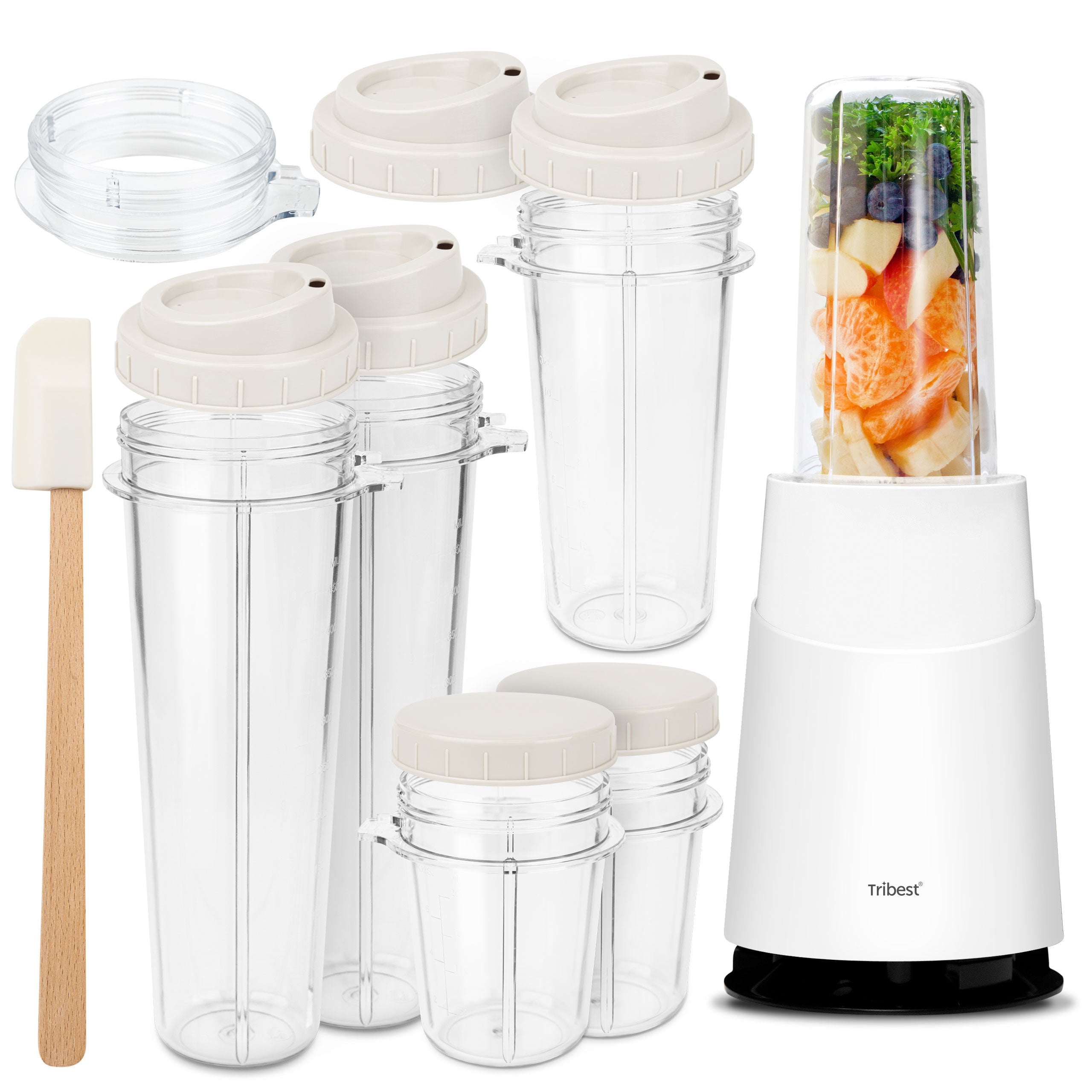 Personal Blender II Mason Jar Ready (Family16-Piece Set) in White PB-420WH-A - Tribest