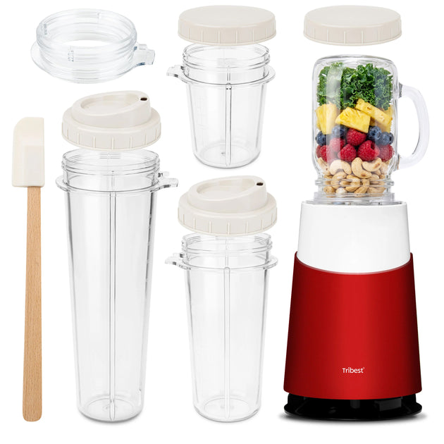 Personal Blender II® Mason Jar Ready (Basic with Mason Jar Mug 12-Piece Set) in Red PB-430RD-A - Tribest