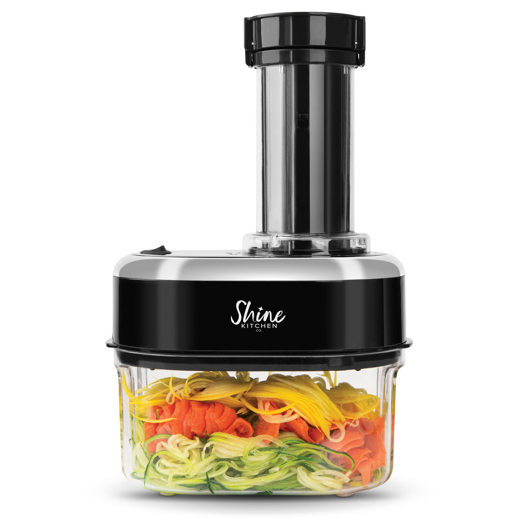 Shine Kitchen Co.® Electric Spiralizer with spiralized squash, cucumber, and carrots