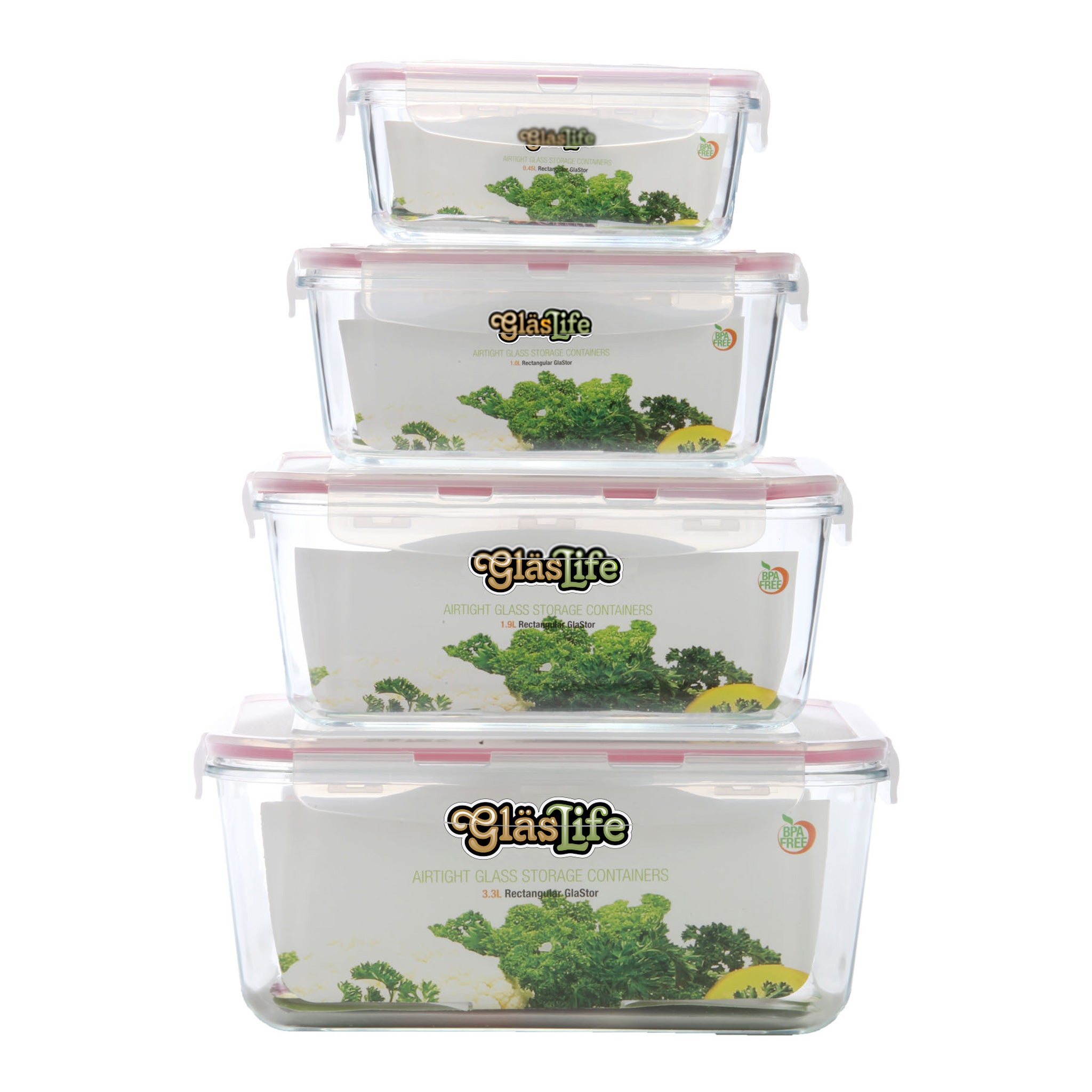 GlasLife® Airtight Rectangular Glass Containers (Set of 4)