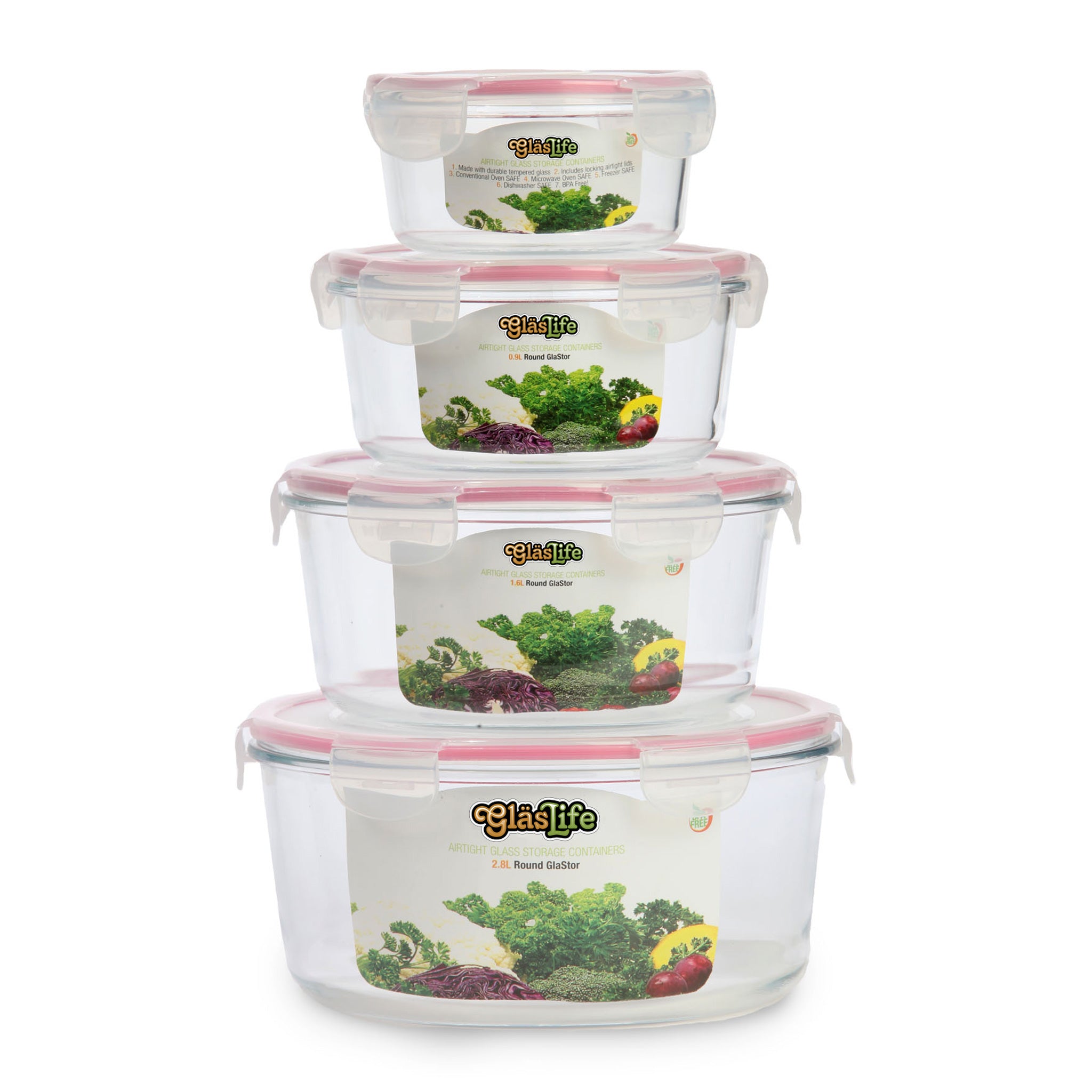 GlasLife® Airtight Round Glass Containers (Set of 4)