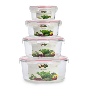 Glass Food Storage Containers with Lids, 1 Cup Round, Set of 4